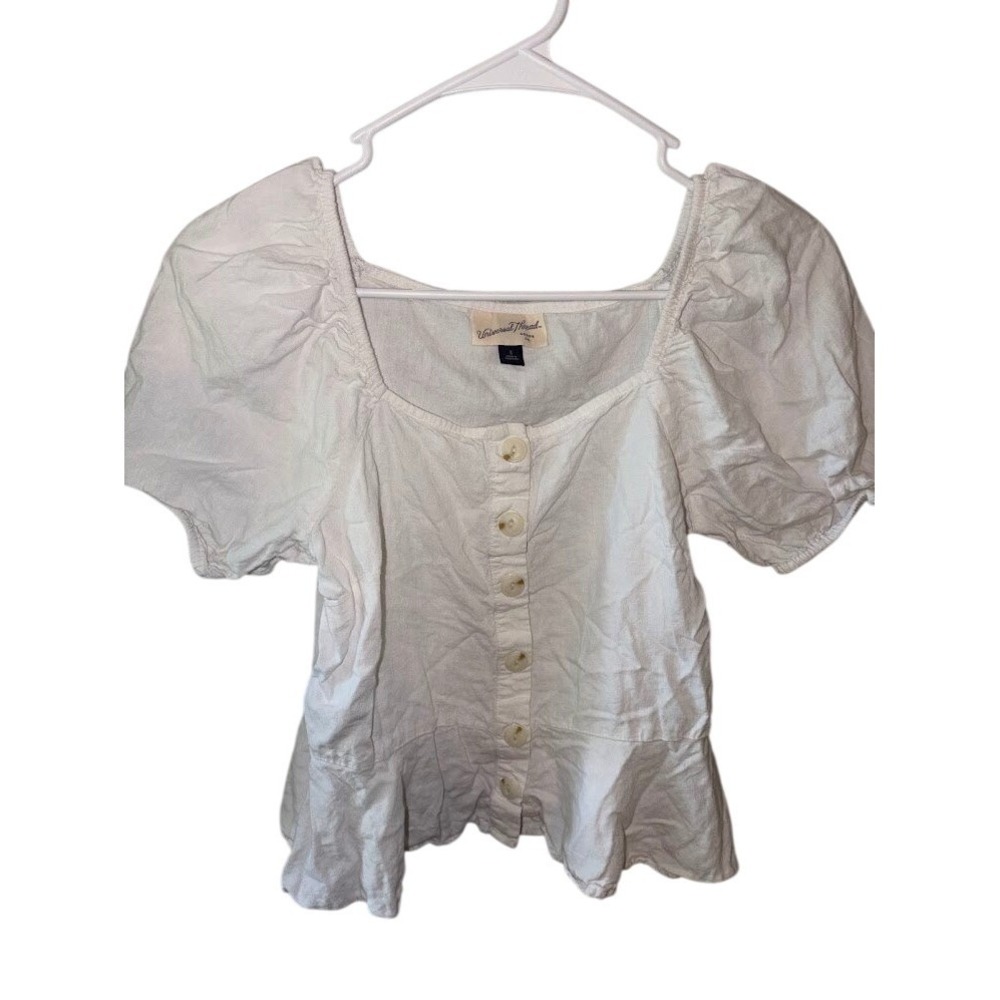 Universal Thread‎ White Puff Sleeve Button Down Peplum Blouse Small Cottagecore